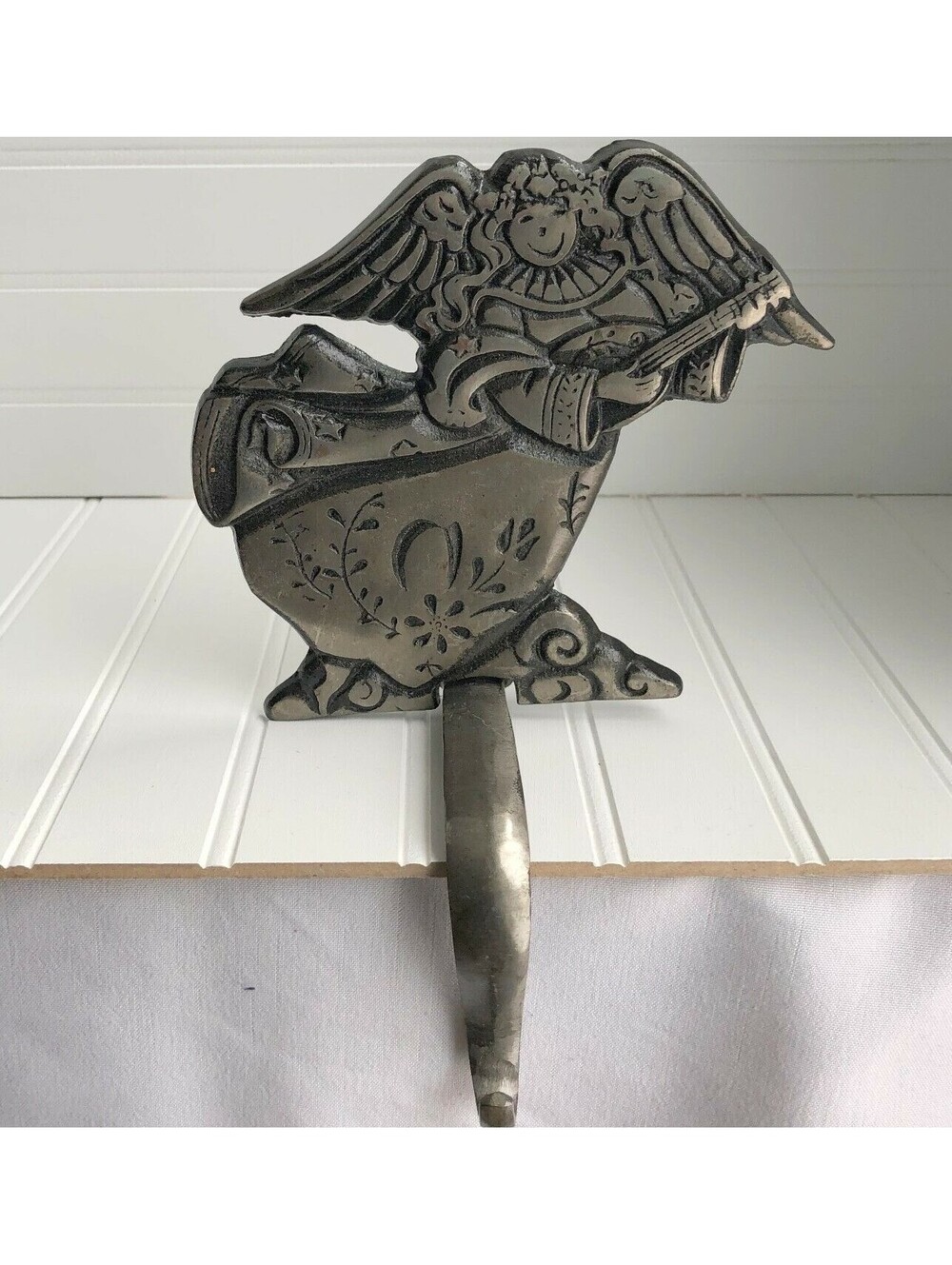 Large Cast Iron Angel Stocking Holder Heavy Large Hook Country Style Christmas
